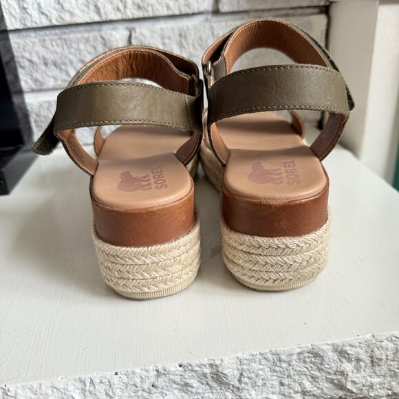 Sorel Women's Cameron Flatform Chunky Sandals Ankle Strap Olive Green Brown 10 - Picture 4 of 8